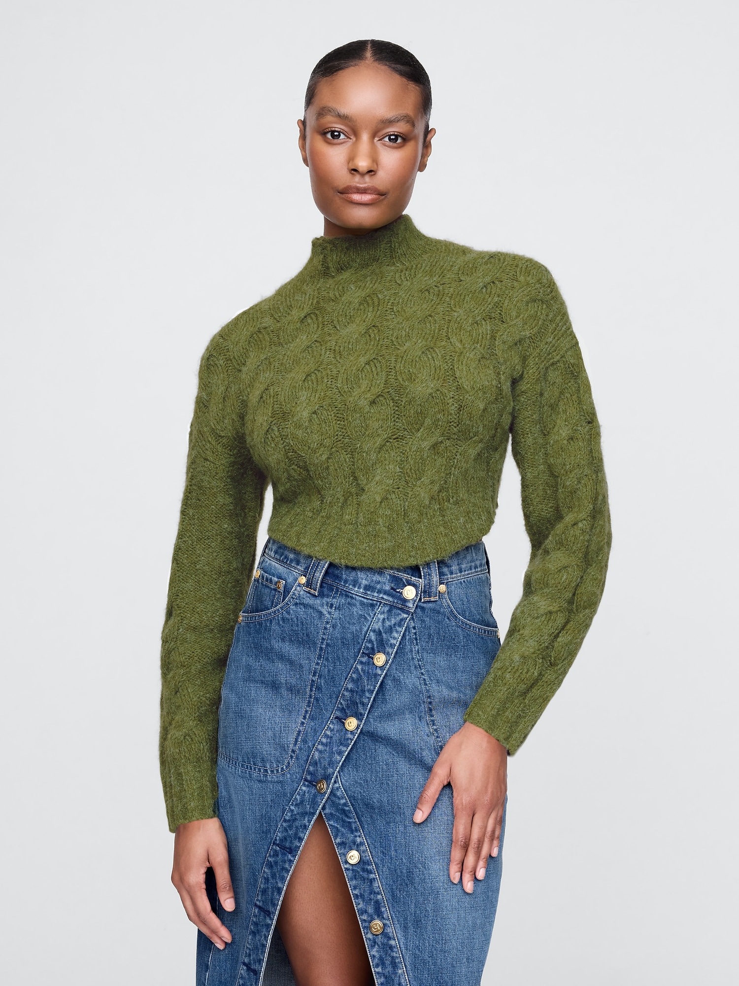 Gap × Cult Gaia Cropped Cable-Knit Sweater