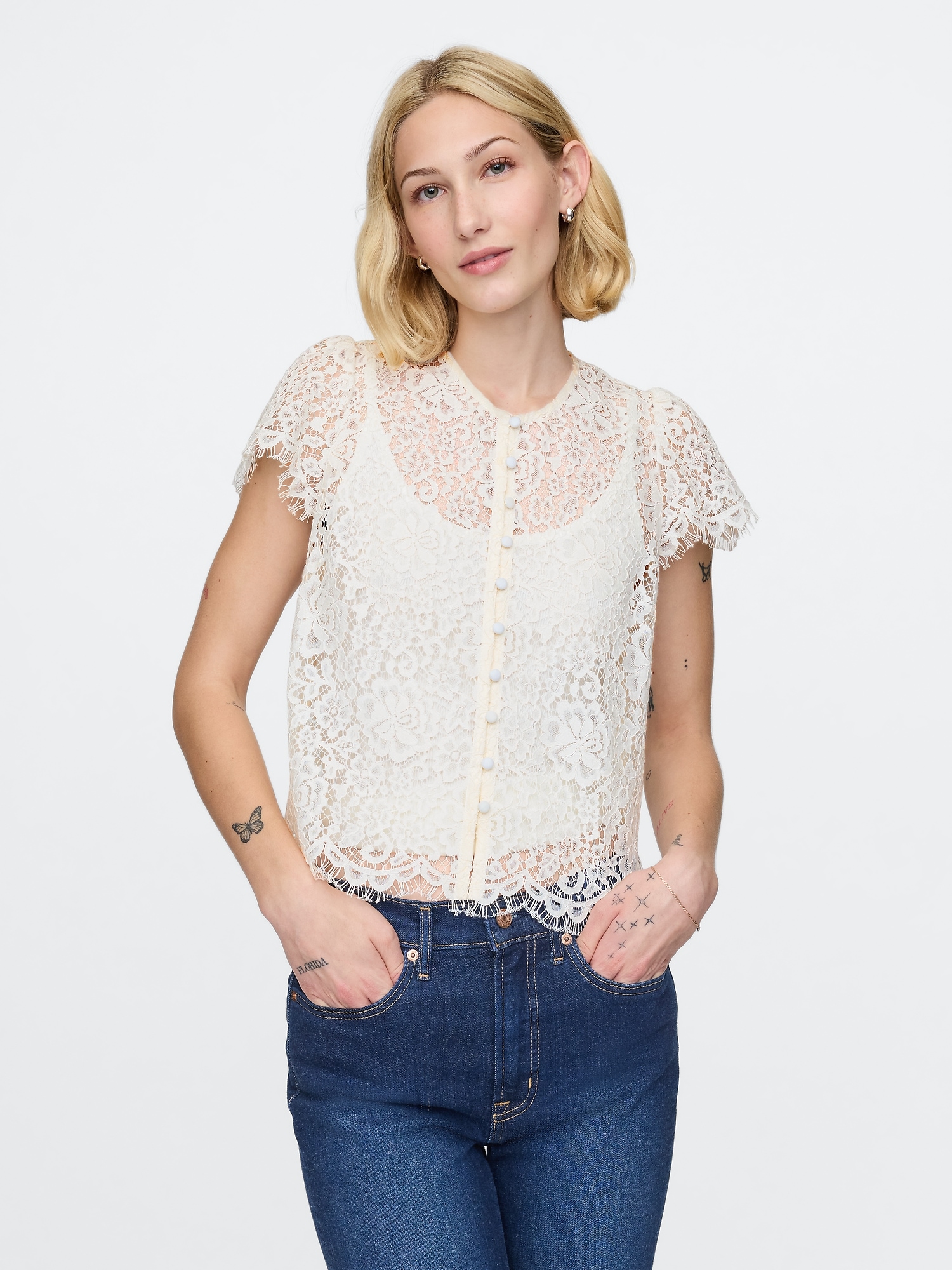 Cap-Sleeve Lace Top