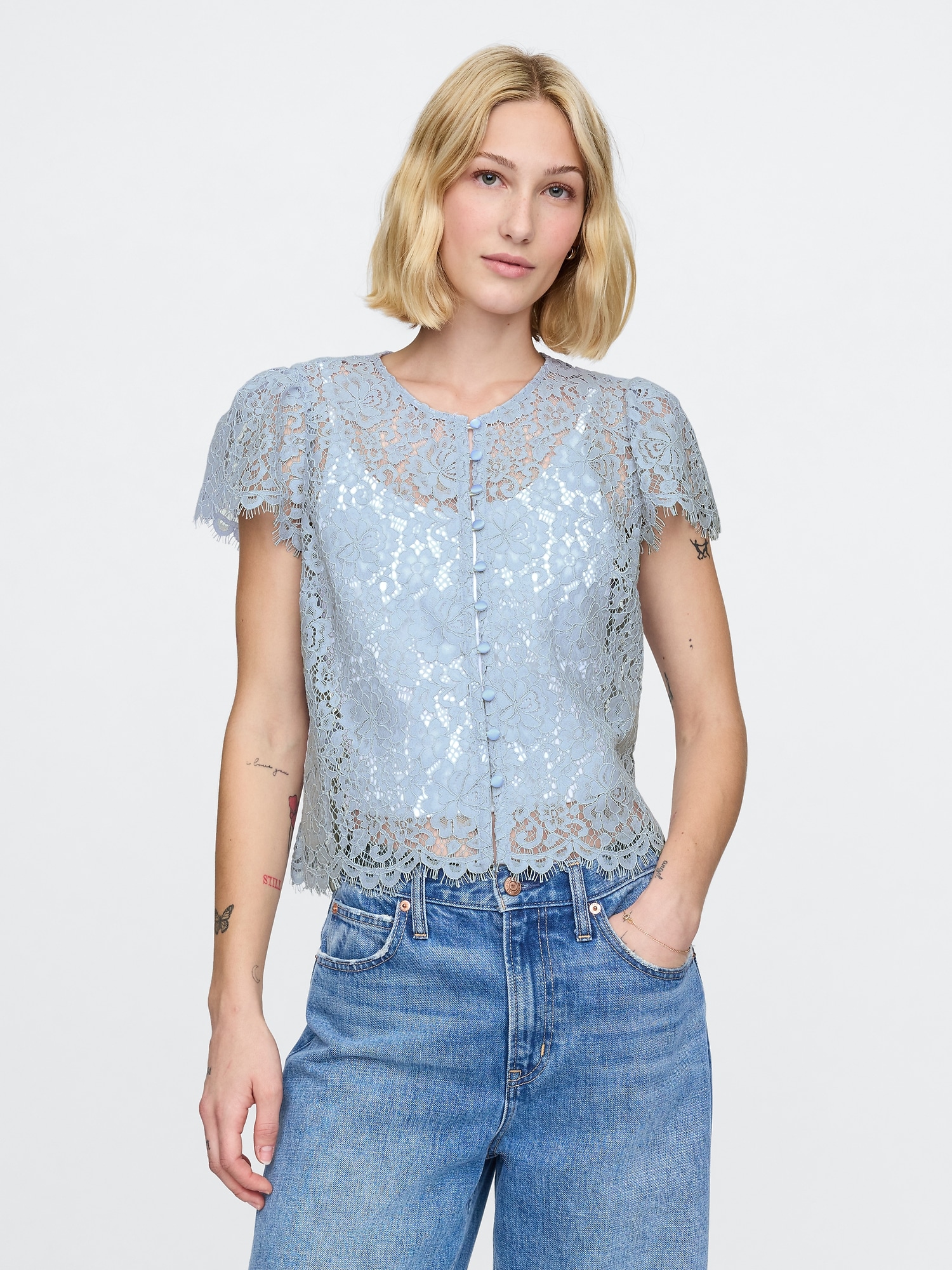 Cap-Sleeve Lace Top