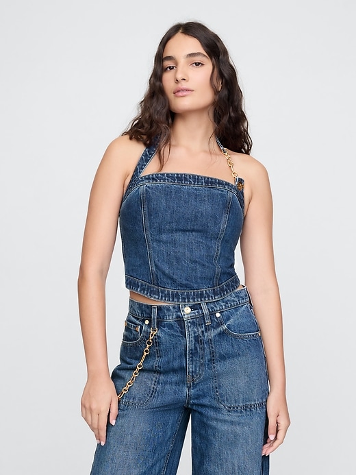 Image number 1 showing, Gap × Cult Gaia Cropped Denim Bustier