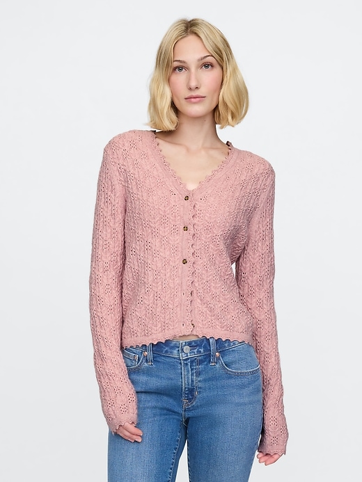 Image number 1 showing, CashSoft Pointelle Cardigan