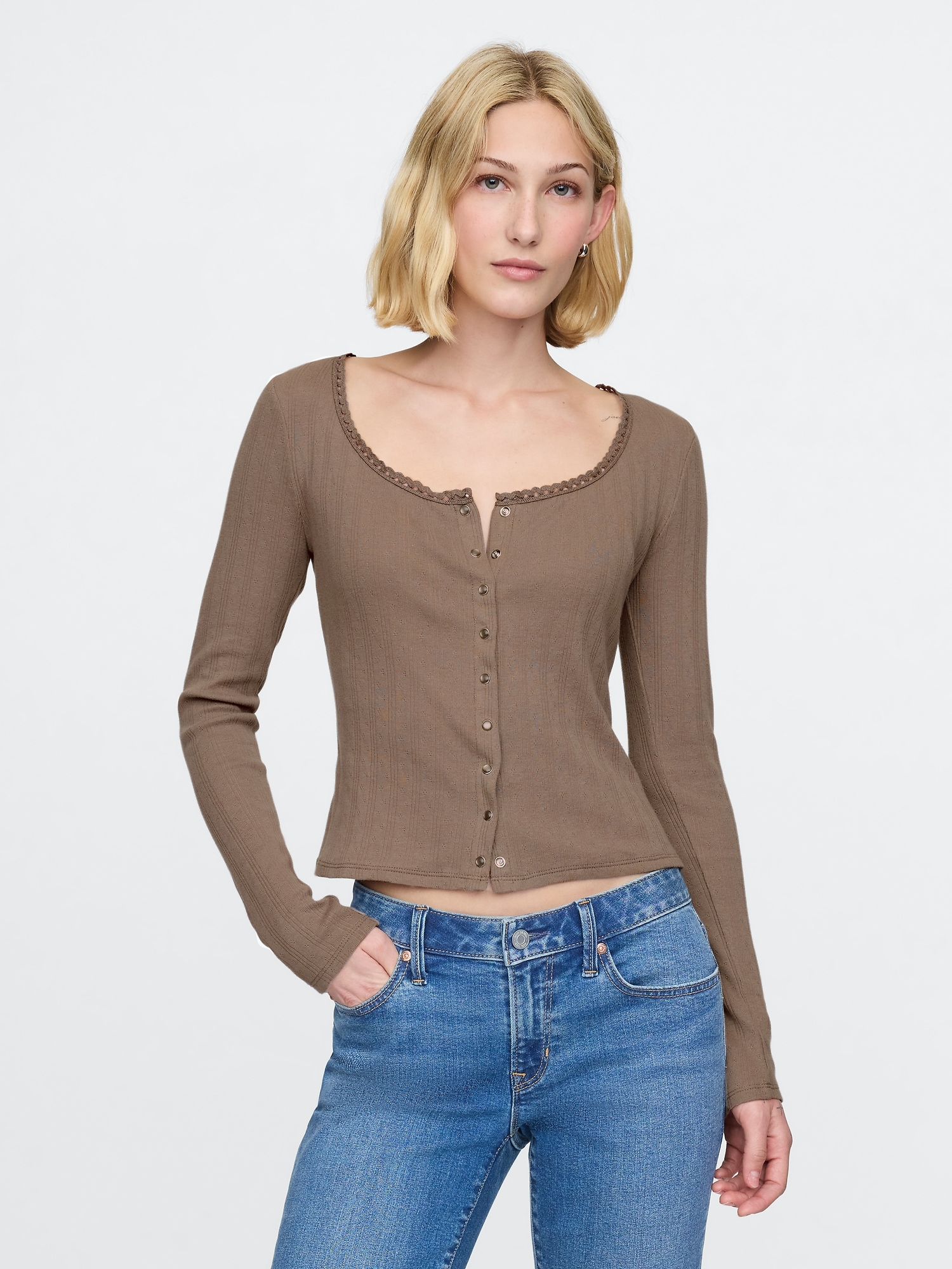 Cropped Pointelle Cardigan