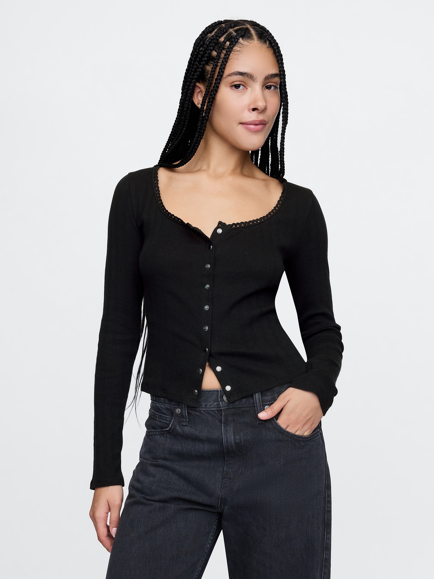 Cropped Pointelle Cardigan