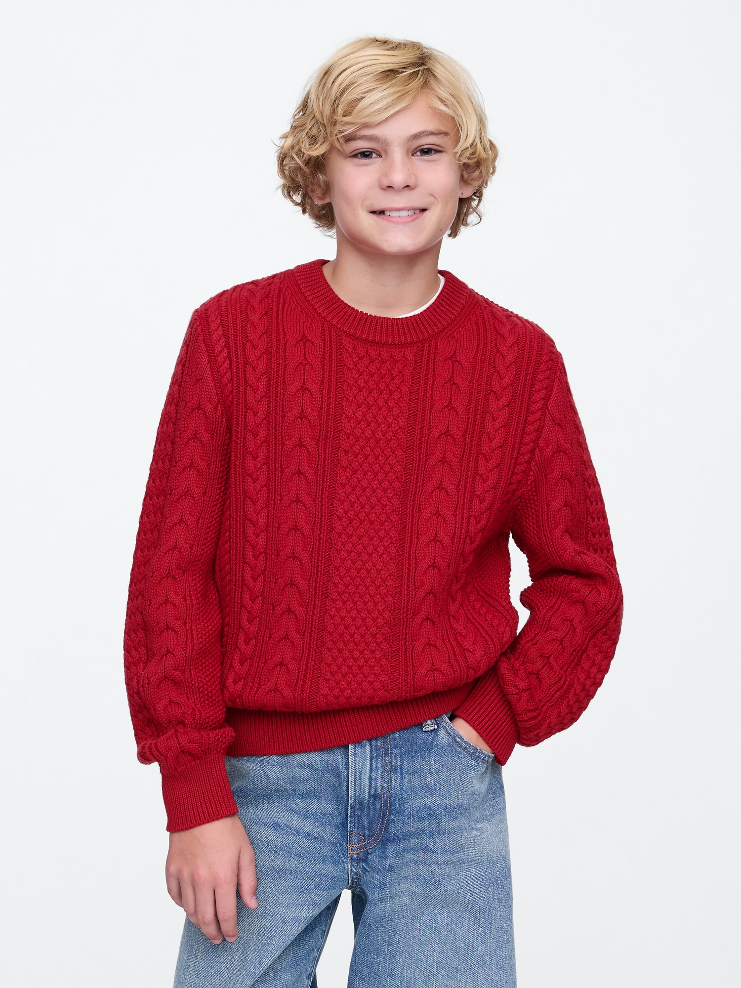 Kids Classic Cable-Knit Sweater - Red