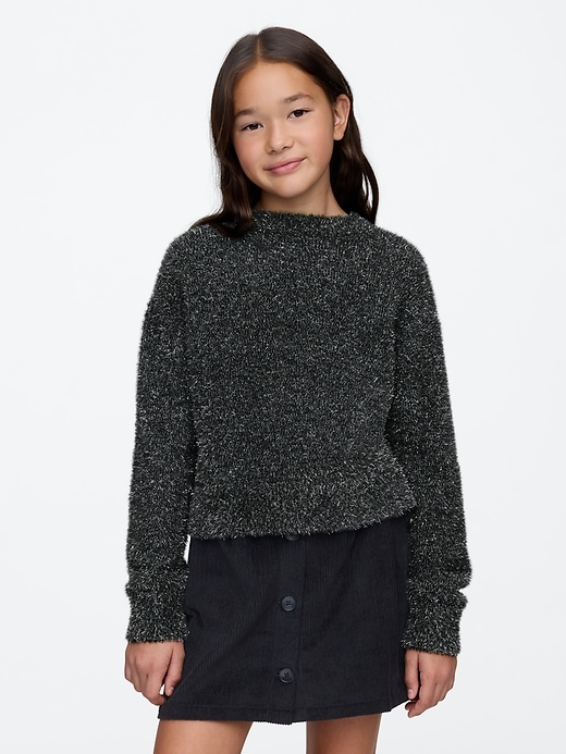 Image number 1 showing, Kids Fuzzy Metallic Crewneck Sweater