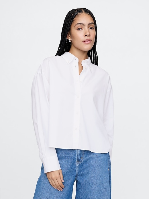 Image number 1 showing, Organic Cotton Poplin Cropped Big Shirt