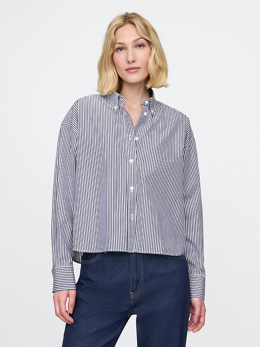 Image number 1 showing, Organic Cotton Poplin Cropped Big Shirt