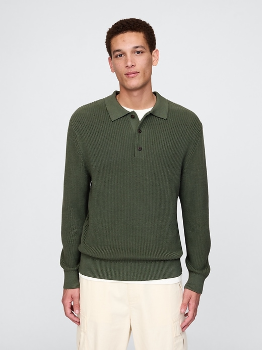 Image number 1 showing, Shaker-Stitch Polo Sweater