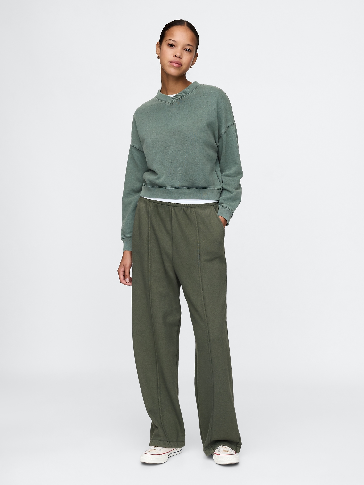 French Terry Seamed Wide-Leg Sweatpants