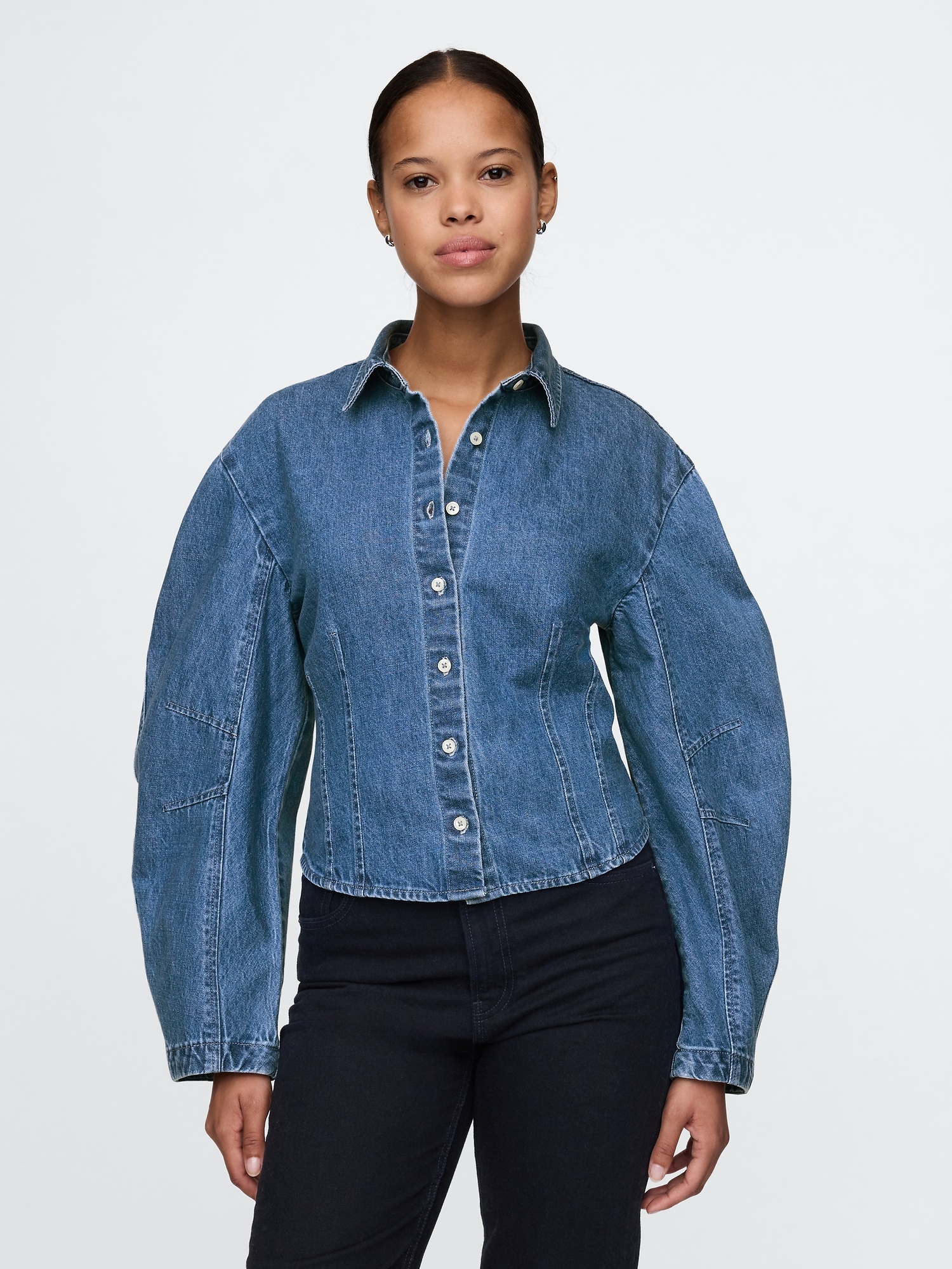 Barrel-Sleeve Denim Shirt | Gap