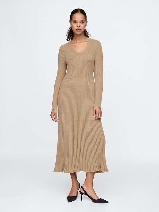 Image number 1 showing, V-Neck Rib Maxi Sweater Dress