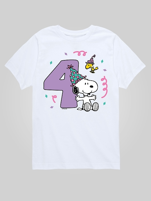 Image number 1 showing, Toddler Peanuts 4th Birthday Short Sleeve Graphic T-Shirt