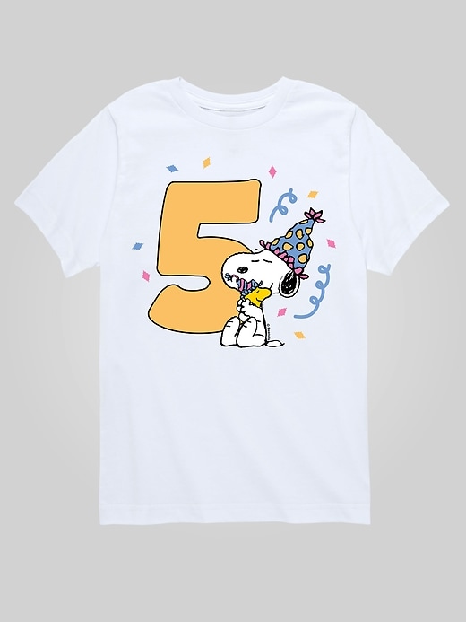 Image number 1 showing, Toddler Peanuts 5th Birthday Short Sleeve Graphic T-Shirt