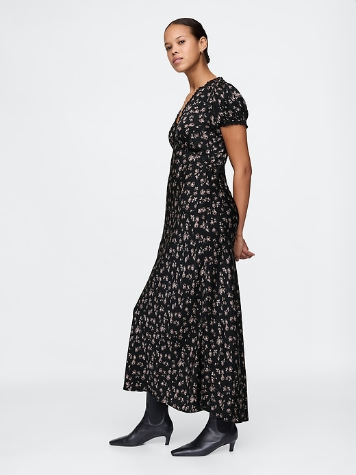 Image number 3 showing, Satin Lace-Trim Floral Maxi Dress