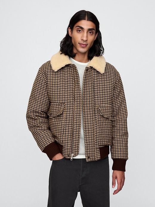 Image number 1 showing, Houndstooth Bomber Jacket