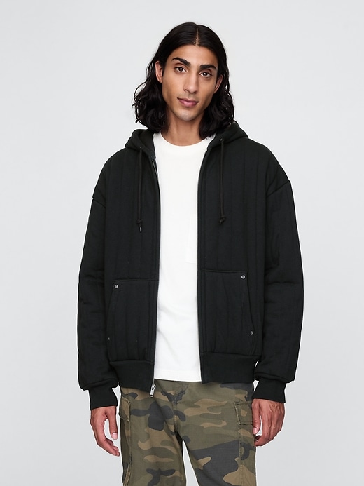 Image number 1 showing, Waffle-Lined Quilted Zip Hoodie