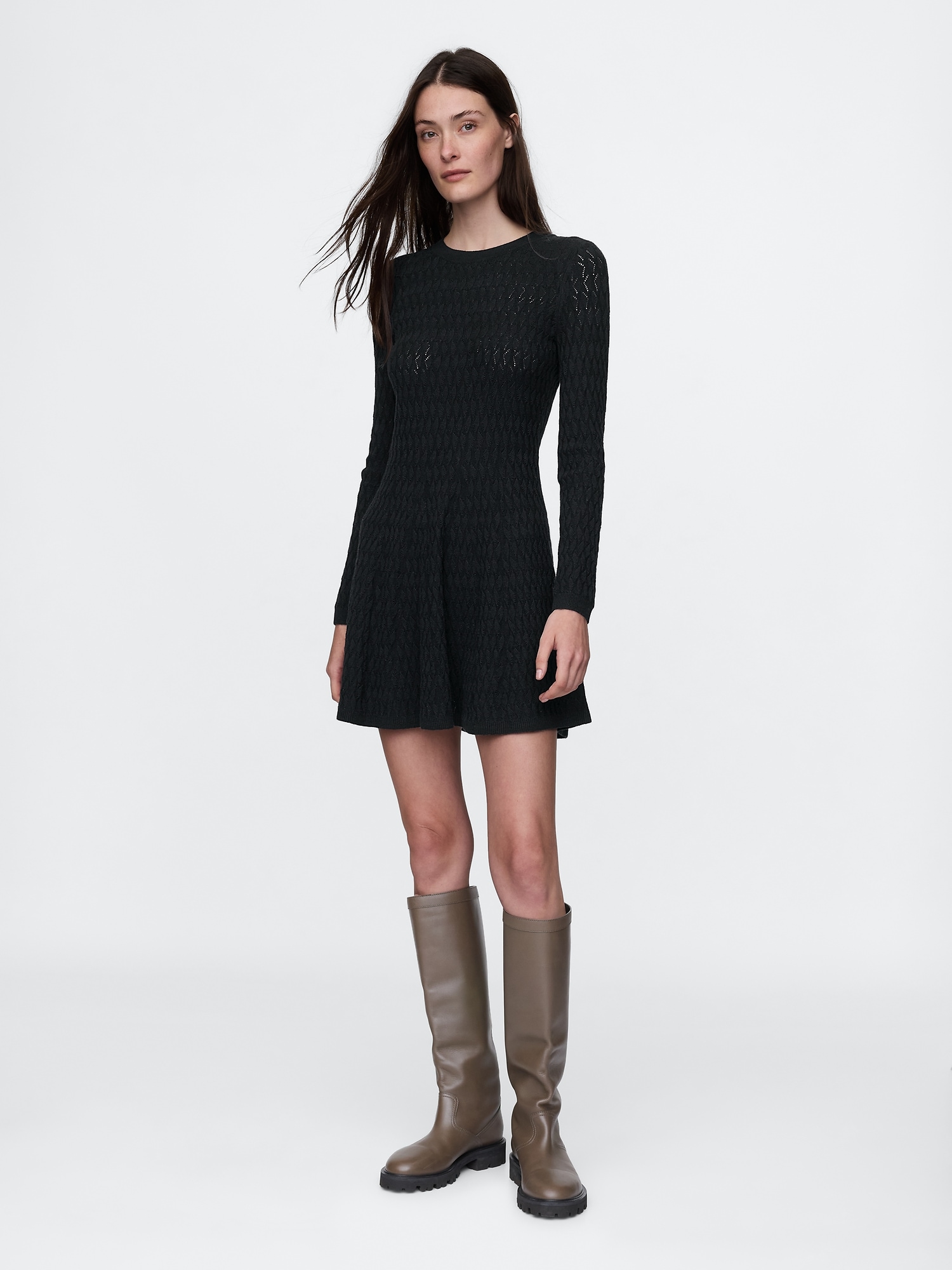 CashSoft Pointelle Mini Sweater Dress