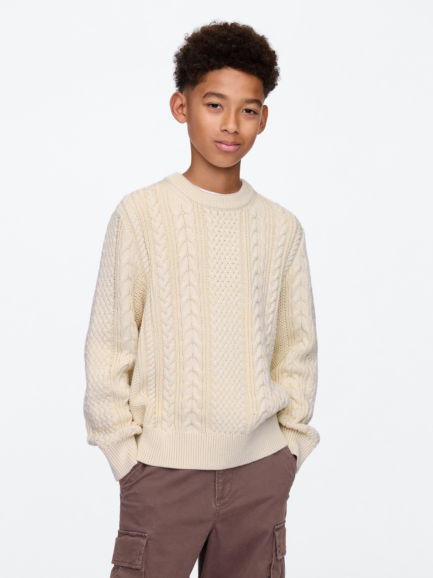 Kids Classic Cable-Knit Sweater - Beige