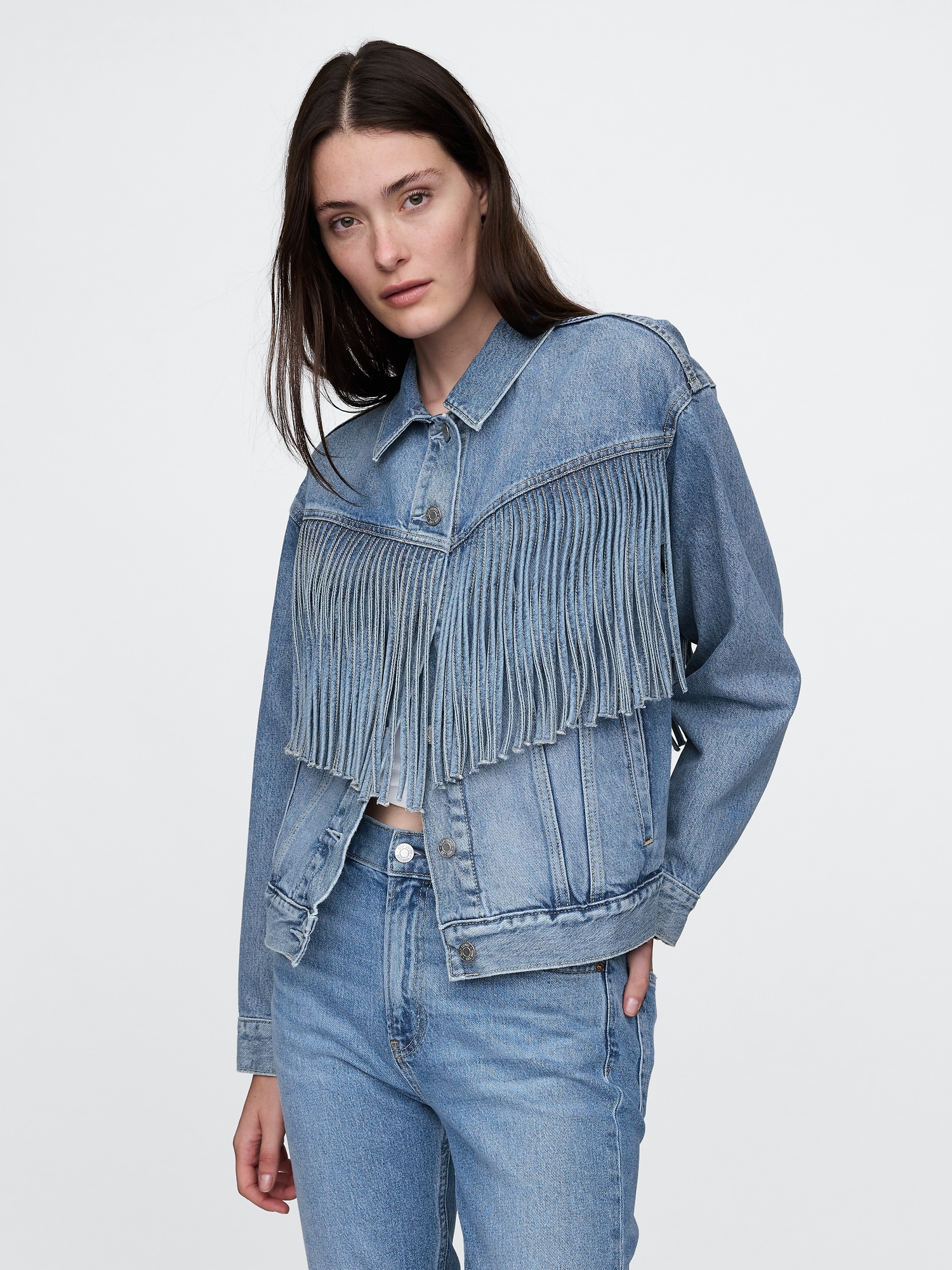 Oversized Fringe Western Denim Jacket