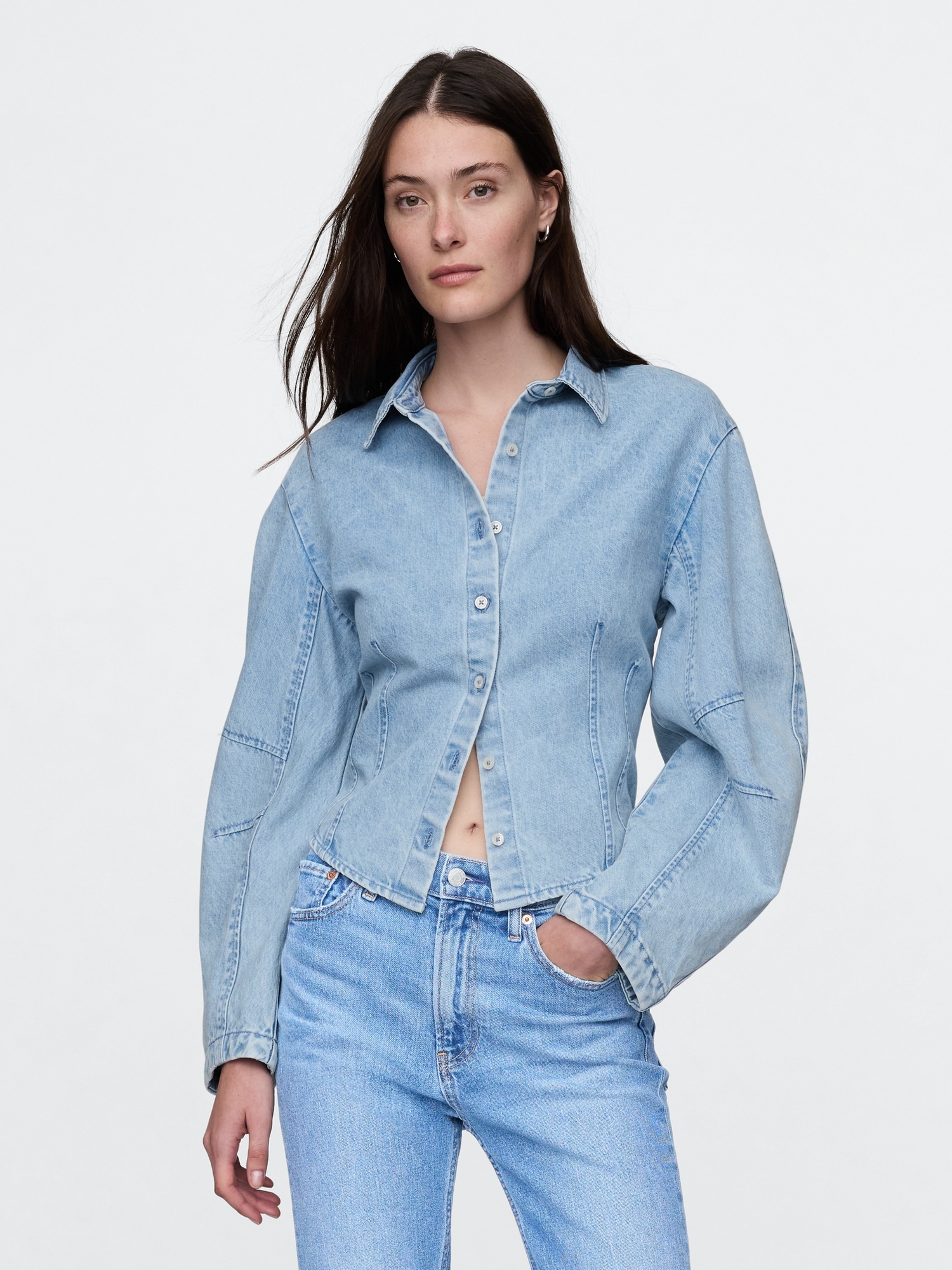 Barrel-Sleeve Denim Shirt | Gap