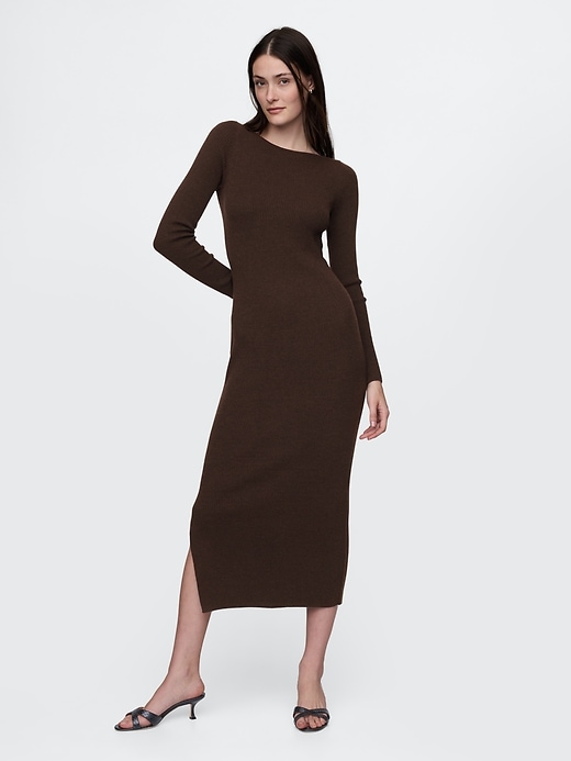 Image number 1 showing, Boatneck Rib Midi Sweater Dress