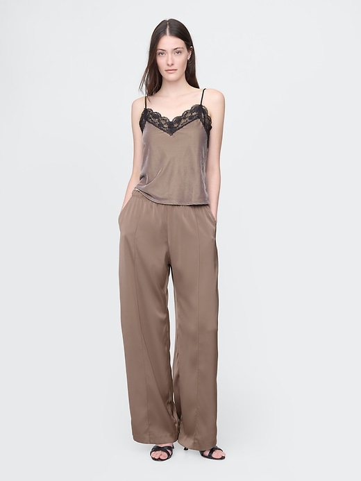 Image number 1 showing, Mid Rise Recycled Satin Seamed Pants