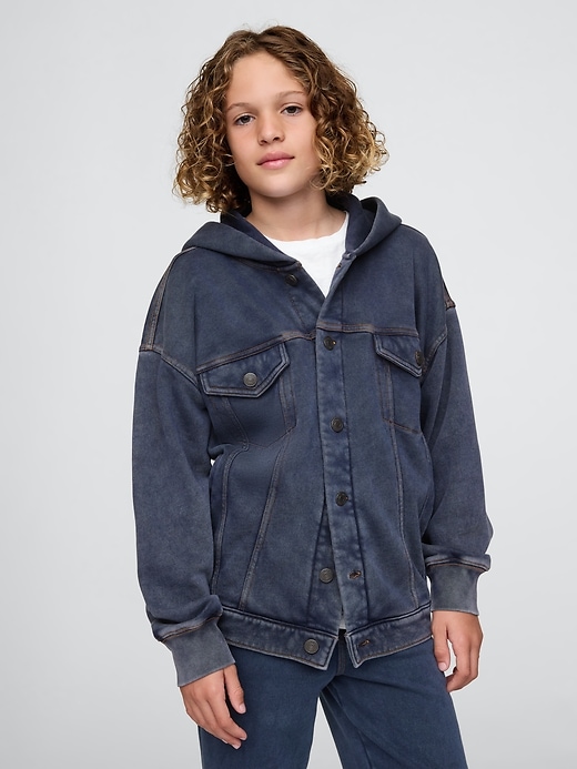 Image number 1 showing, Kids Hooded Icon Sweatshirt Denim Jacket