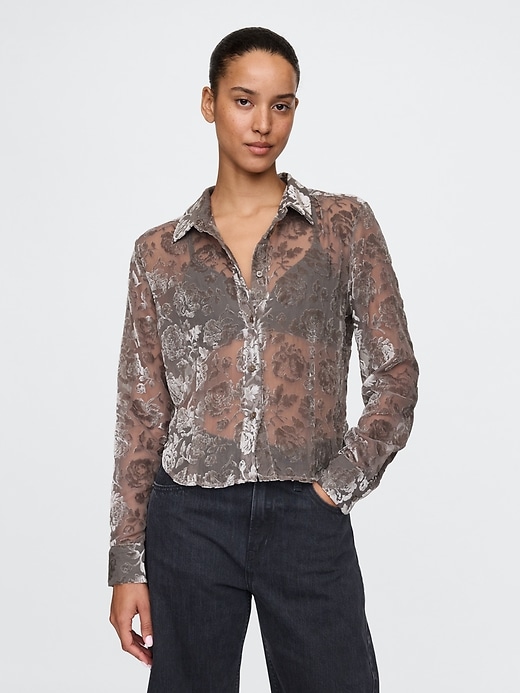 Image number 1 showing, Cropped Velvet Shirt