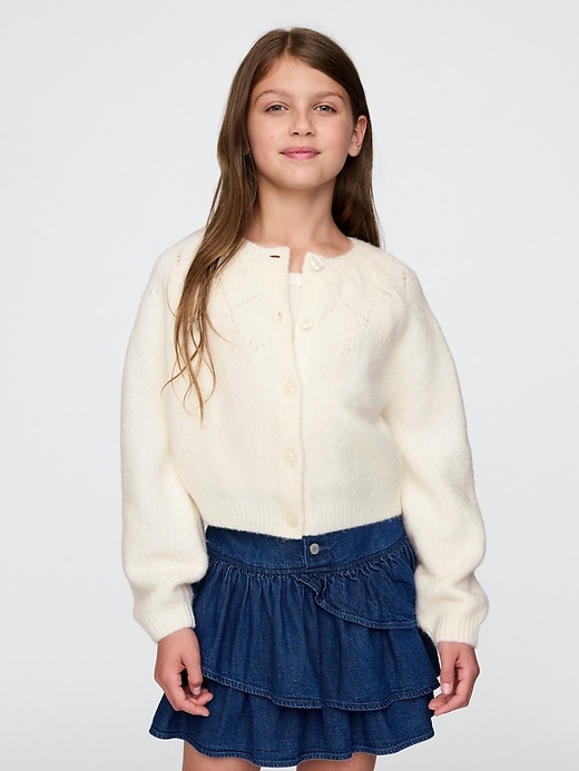 Image number 1 showing, Kids Cropped Pointelle Heart Cardigan