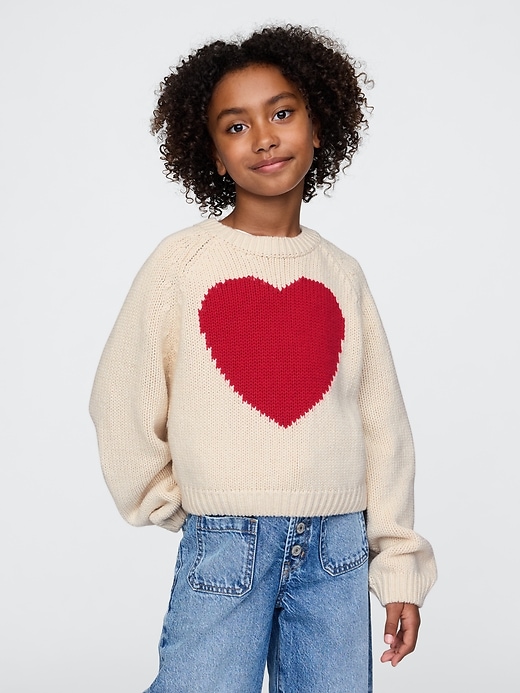 Image number 1 showing, Kids Cropped Chunky Heart Sweater