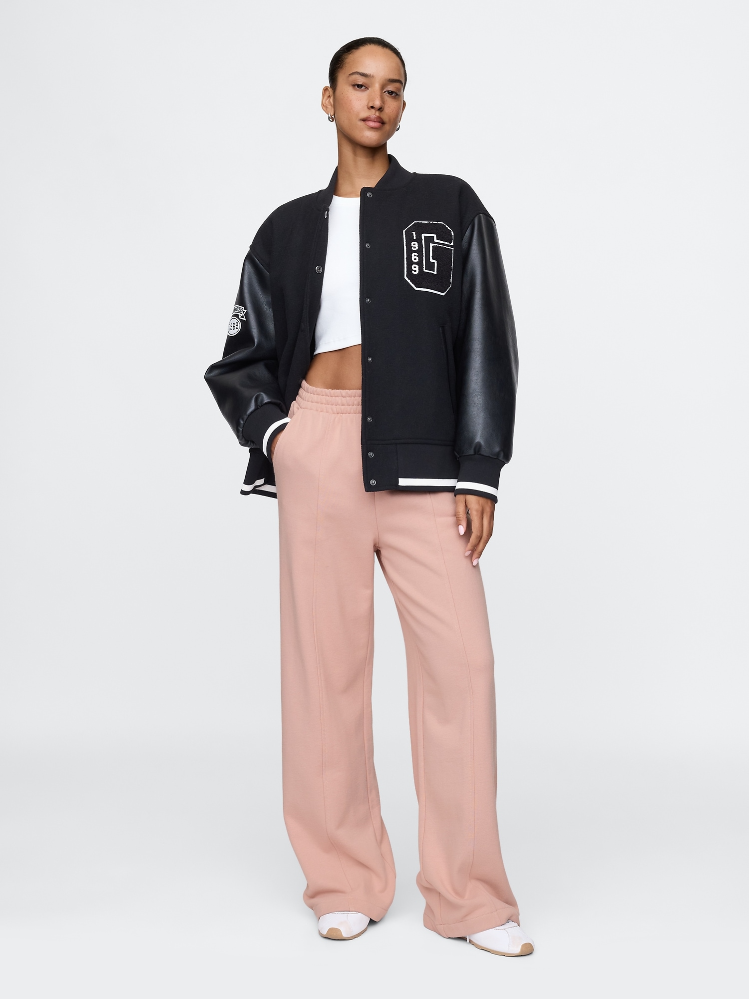 French Terry Seamed Wide-Leg Sweatpants