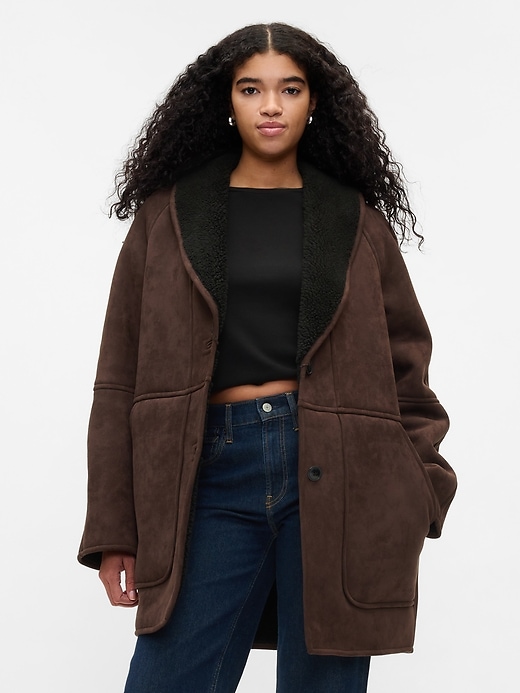 Image number 1 showing, Vegan Suede Shawl Collar Coat