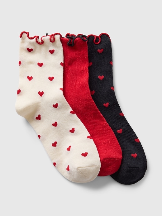 View large product image 1 of 1. Kids Ruffle Heart Crew Socks (3-Pack)