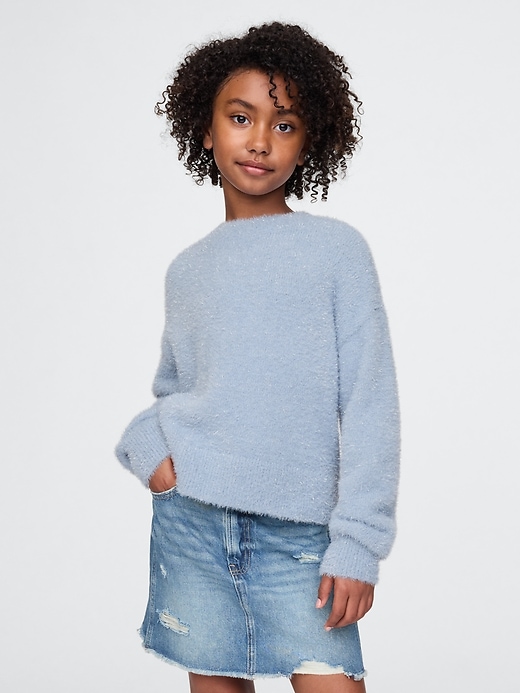 Image number 1 showing, Kids Fuzzy Metallic Crewneck Sweater