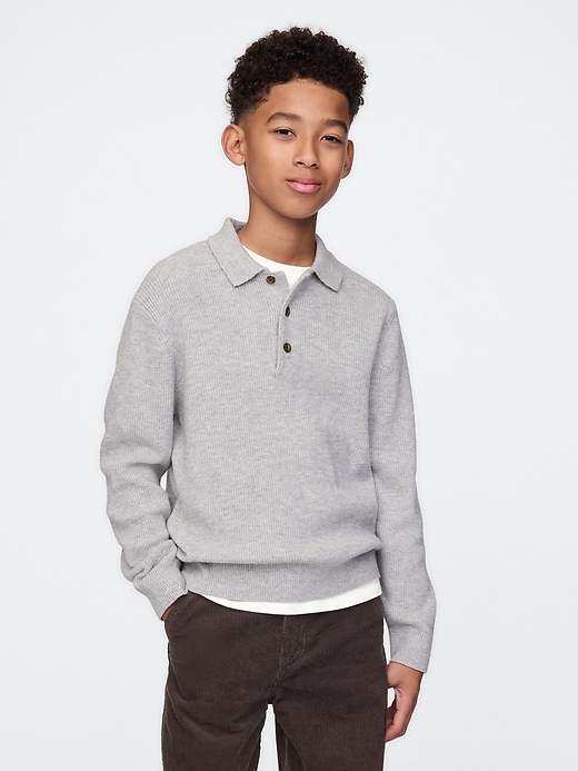 Image number 1 showing, Kids CashSoft Rib Polo Sweater