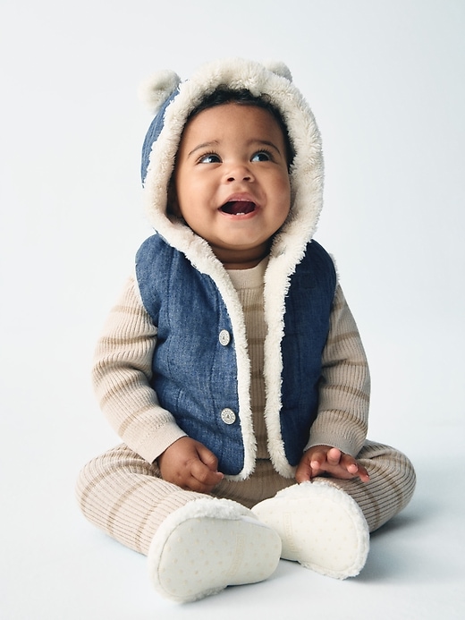 Image number 3 showing, Baby Cozy Quilted Denim Bear Vest