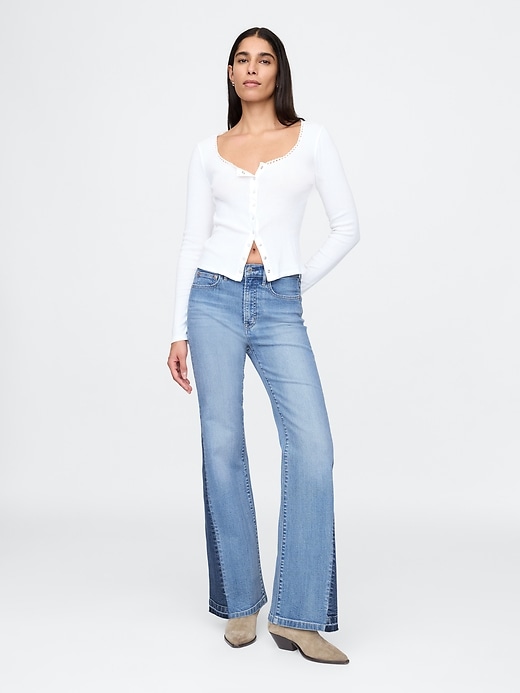 Image number 1 showing, High Rise Patched '70s Flare Jeans