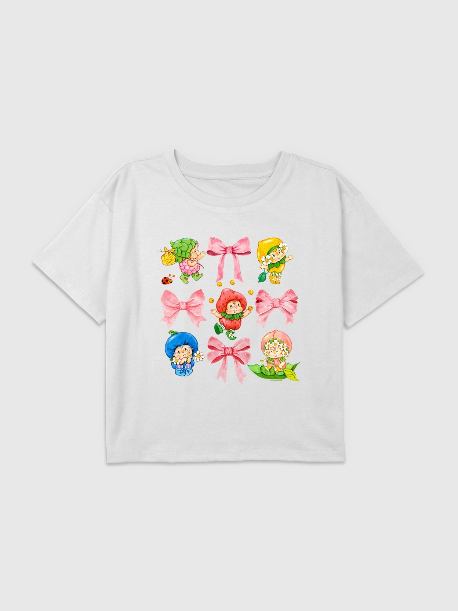 Kids Strawberry Shortcake Berrykin Bows Graphic Boxy Crop T-Shirt