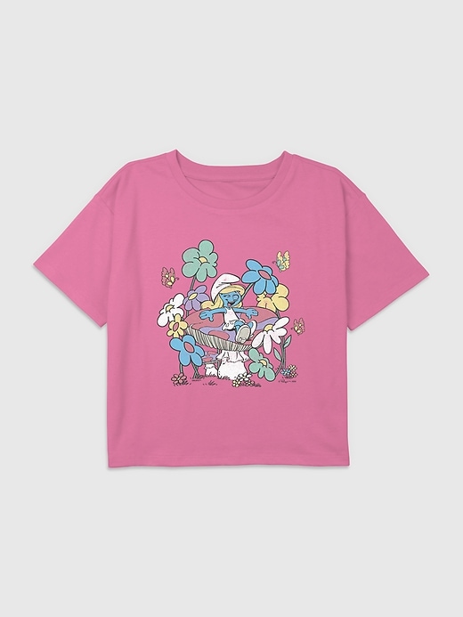 Image number 1 showing, Kids The Smurfs Mushroom Dance Graphic Boxy Crop T-Shirt