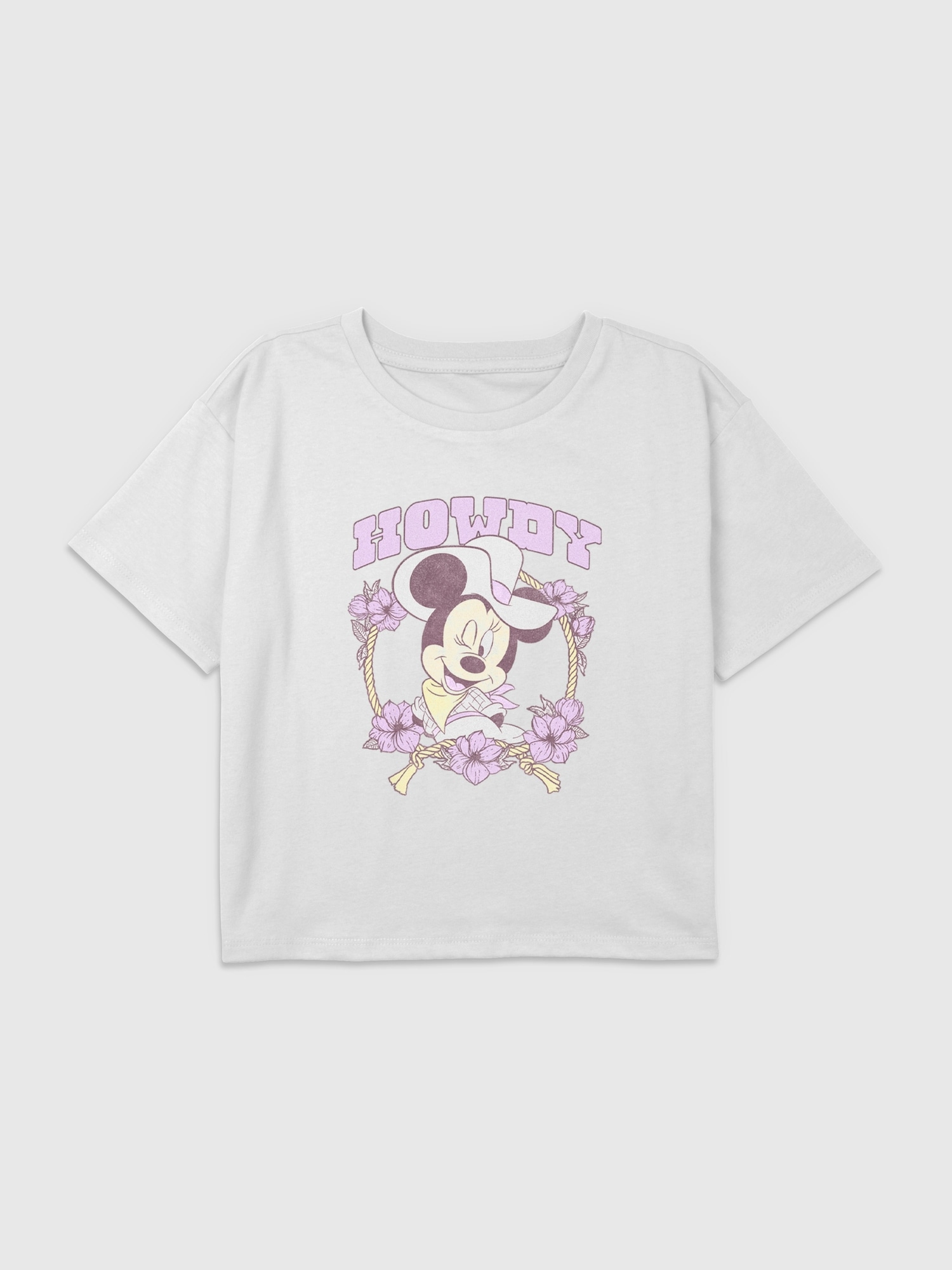 Kids Minnie Mouse Cowgirl Floral Graphic Boxy Crop T-Shirt