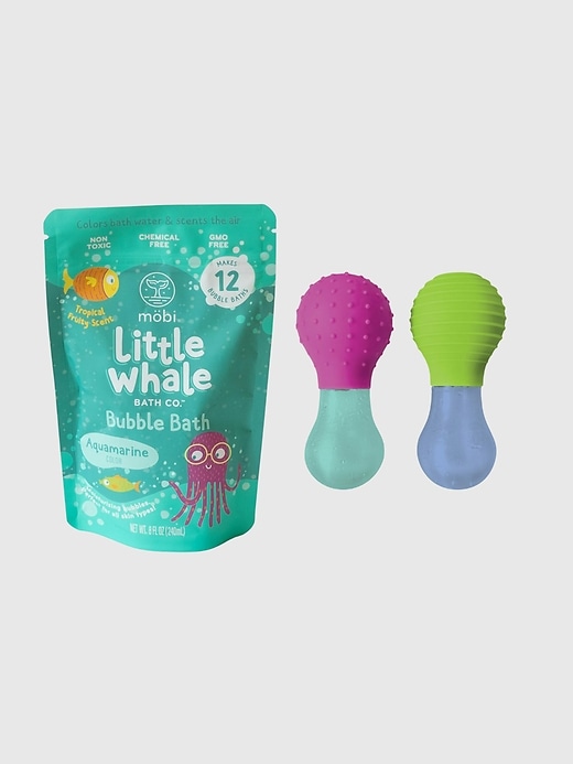 Image number 1 showing, Mobi Little Whale Aquamarine Bubble Bath Powder and Bath Toy Bundle