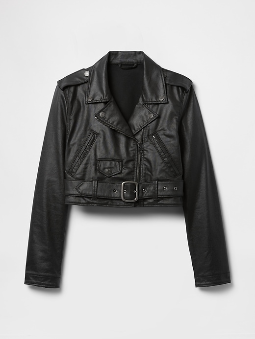 Image number 3 showing, Coated Denim Cropped Moto Jacket Designed by Zac Posen