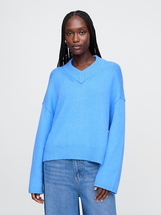 Image number 1 showing, CashSoft Cropped High V-Neck Sweater