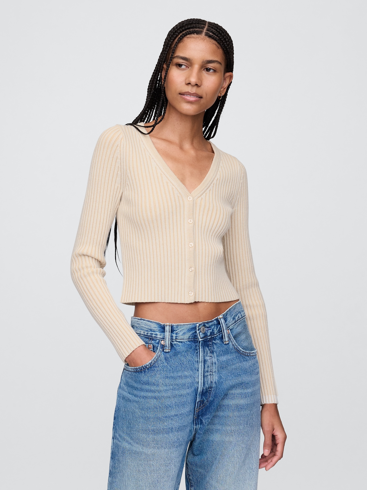 Cropped Plaited Rib Cardigan