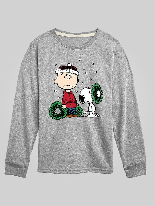 Image number 1 showing, Kids Peanuts Charlie Brown and Snoopy Christmas Wreath Long Sleeve Graphic Tee