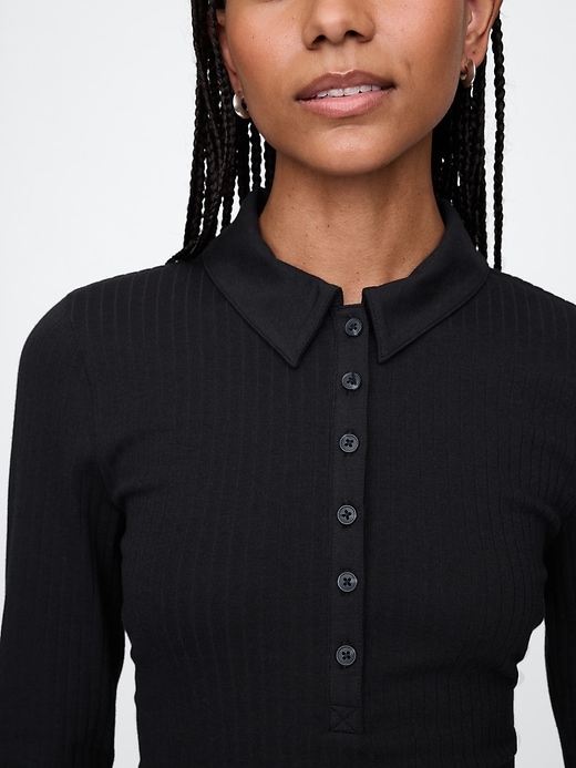 Image number 4 showing, Modern Wide Rib Cropped Polo Shirt