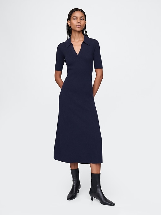 Image number 1 showing, CashSoft Rib Maxi Polo Sweater Dress