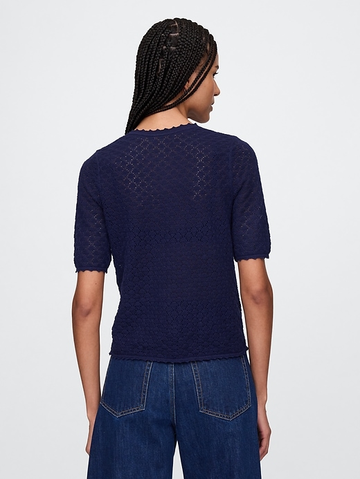 Image number 3 showing, Linen-Blend Pointelle Henley Top