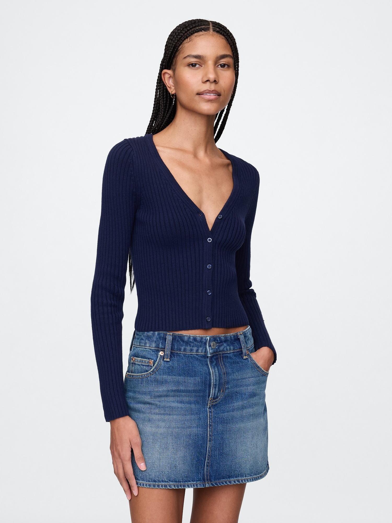 Cropped Plaited Rib Cardigan