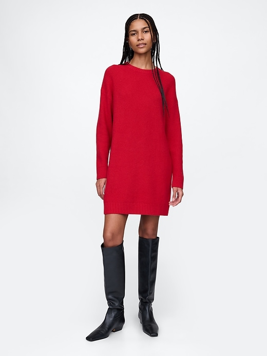 Image number 1 showing, CashSoft Shaker-Stitch Mini Sweater Dress